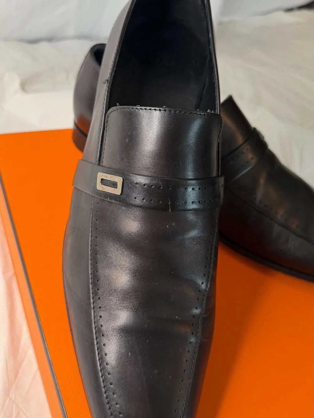Boss Black Leather Penny Loafers